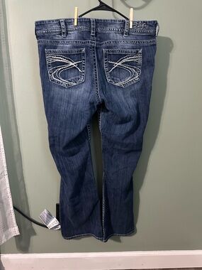 Silver Jeans Dark Blue Boot Cut with White Embroidered Pockets